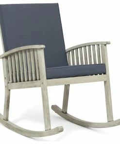 Hot Sale ✨ GDFStudio Beulah Outdoor Acacia Wood Rocking Chair, Light Gray Finish, Dark Gray ⭐