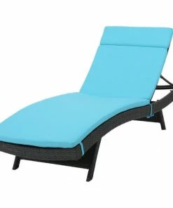 Brand new 🤩 GDFStudio GDF Studio Nassau Outdoor Gray Wicker Adjustable Chaise Lounge, Blue Cushion 😉