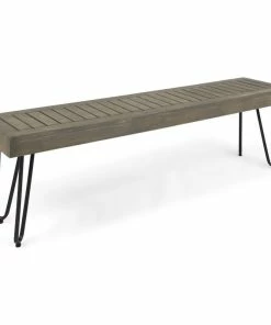 Outlet 🎉 GDFStudio GDF Studio Abbet Outdoor Industrial Wood And Metal Bench, Gray/Black Metal ⭐