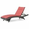 Promo 🥰 GDFStudio GDF Studio Nassau Outdoor Gray Wicker Adjustable Chaise Lounge, Red Cushion 🥰