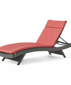 Promo ๐ฅฐ GDFStudio GDF Studio Nassau Outdoor Gray Wicker Adjustable Chaise Lounge, Red Cushion ๐ฅฐ