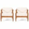 Discount 💯 GDFStudio Jossie Outdoor Acacia Wood Club Chair W/ Cushion,Set Of 2, Teak Finish And Cream 🥰