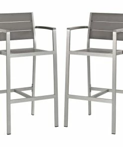 Hot Sale 🔥 LexMod Shore Bar Stool Outdoor Aluminum Set Of 2, Silver/Gray 🎁