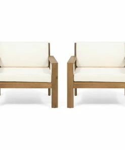 Deals ⌛ GDFStudio Miranda Outdoor Acacia Wood Club Chairs With Cushions, Set Of 2, Brushed Light B 🎉