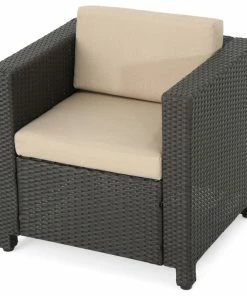 Budget 🔥 GDFStudio GDF Studio Pueblo Outdoor Wicker Club Chair, S With Water Resistant Cushions, Da 🧨