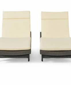 Promo ❤️ GDFStudio GDF Studio Nassau Outdoor Gray Wicker Chaise Lounge, Beige Cushions, Set Of 2 🤩