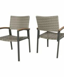 Discount 👍 GDFStudio GDF Studio Emma Outdoor Wicker Dining Chair With Aluminum Frame, Gray, Set Of 2 🥰