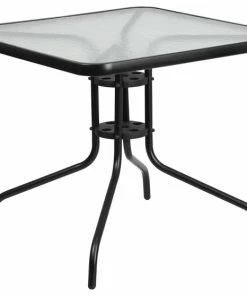 Best Sale 🧨 Flash Furniture 31.5" Square Glass Top Patio Dining Table In Black 👏