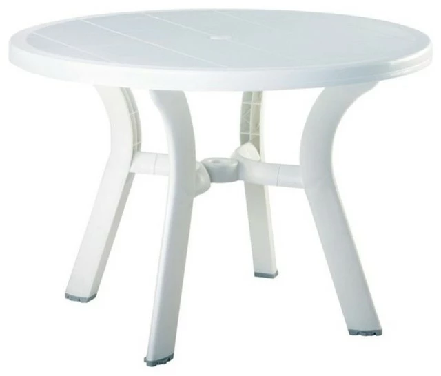 Best Pirce π Pemberly Row Transitional Plastic 42" Round Resin Patio Dining Table In White π₯